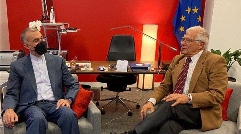 Iranian Foreign Minister Hossein Amirabdollahian with European Union foreign policy chief, Josep Borrell. Photo Credit: Tasnim News Agency