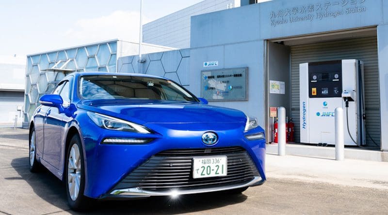 A hydrogen car is parked at a hydrogen station at Kyushu University. CREDIT: Kyushu University