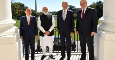 Japanese Prime Minister Yoshihide Suga, Indian Prime Minister Narendra Modi, US President Joe Biden and Australian Prime Minister Scott Morrison at Quad Leaders meet in Washington D.C. Photo Credit: PM India