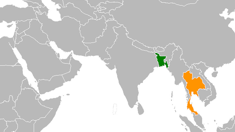 Locations of Bangladesh (green) and Thailand. Credit: Wikipedia Commons