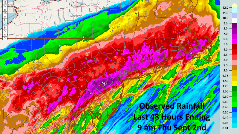 Observed rainfall in northeast from Ida. Source: National Weather Service.