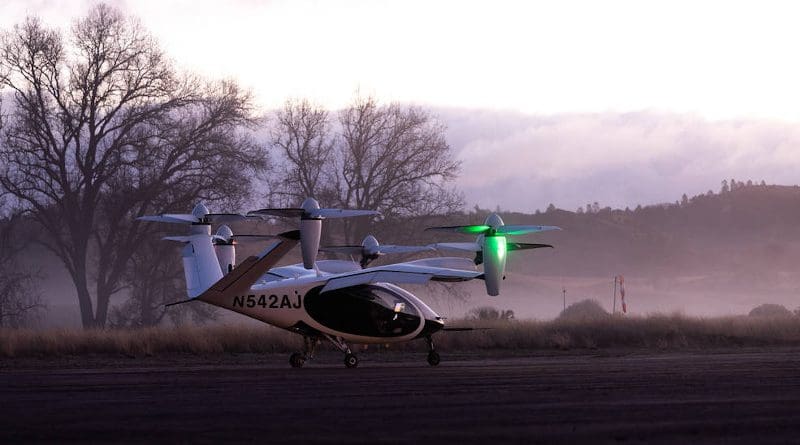 Joby's all-electric vertical takeoff and landing (eVTOL) aircraft is pictured at the company's Electric Flight Base, located near Big Sur, California. NASA began flight testing with the aircraft as part of the agency's Advanced Air Mobility (AAM) National Campaign, Monday. This test runs through Friday, Sept.10. Credits: NASA