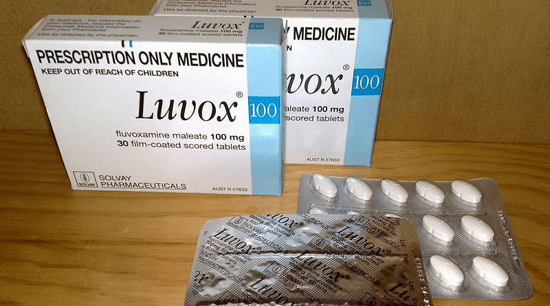 Luvox (fluvoxamine) 100 mg film-coated scored tablets. Photo Credit: Editor182, Wikipedia Commons