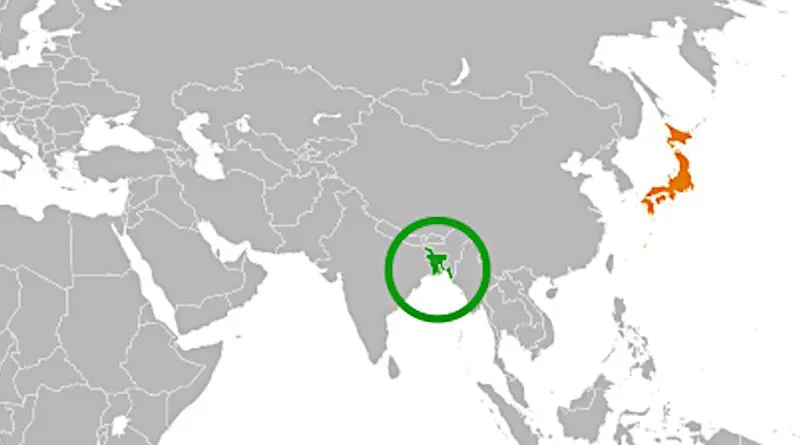 Locations of Bangladesh (green) and Japan. Credit: Wikipedia Commons