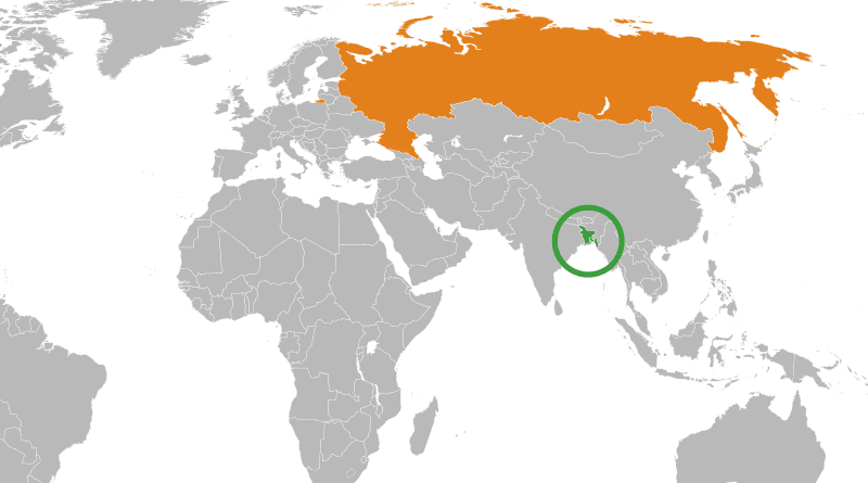 Locations of Bangladesh (green) and Russia. Photo Credit: Wikipedia Commons