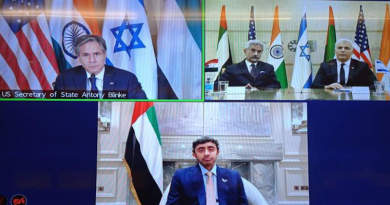 United States Secretary of State Antony Blinken, top left, held a virtual meeting with Israel's Foreign Minister Yair Lapid, left in picture at top right, India's External Affairs Minister S. Jaishankar, seated next to him, and United Arab Emirates Foreign Minister Sheikh Abdullah bin Zayedon Monday, October 18, 2021. (Photo: Twitter)