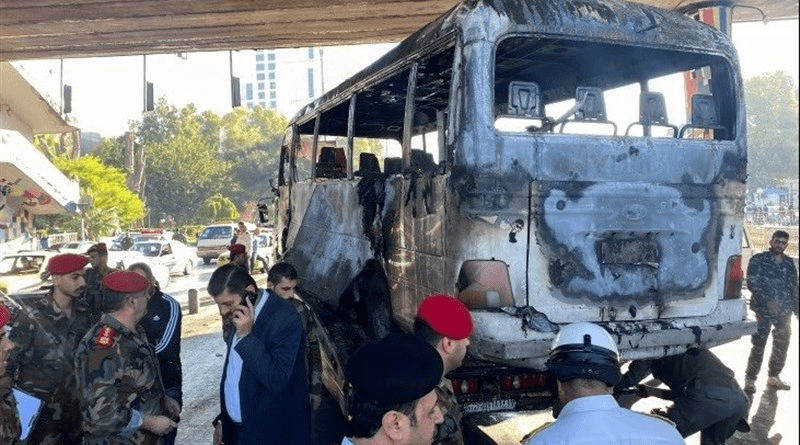 Aftermath of bus bombing in Damascus, Syria. Photo Credit: Tasnim News Agency
