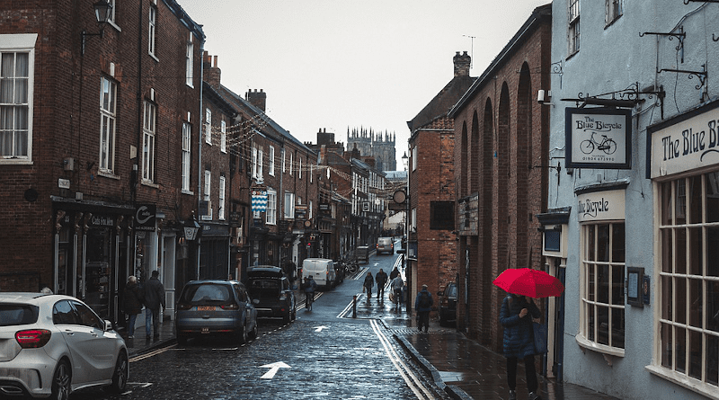 Street Buildings Town Road Pavement Cobble Paving York England United Kingdom