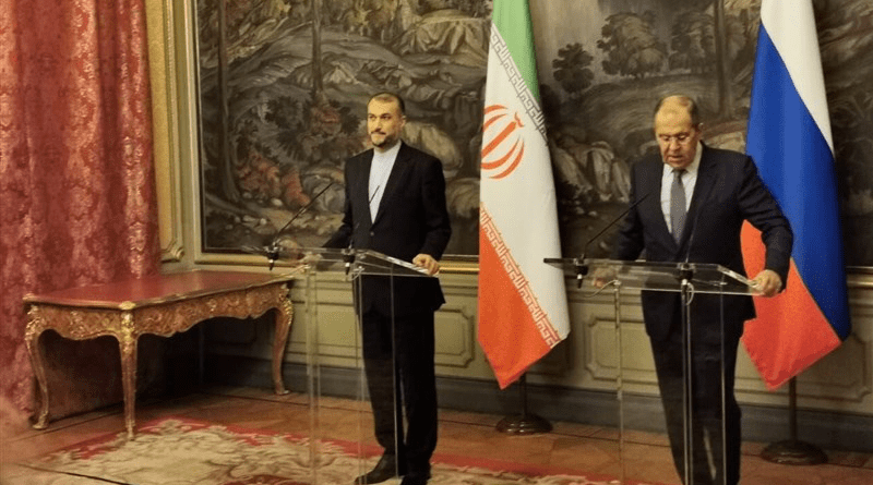 Iranian Foreign Minister Hossein Amirabdollahian with Russia's Sergei Lavrov. Photo Credit: Tasnim News Agency