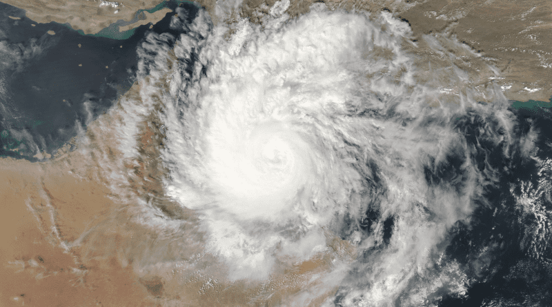 Severe Cyclonic Storm Shaheen nearing landfall in Oman on October 3, 2021. Photo Credit: NASA