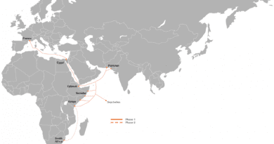 Route of PEACE (Pakistan and East Africa Connecting Europe) submarine cable. Credit: Orange