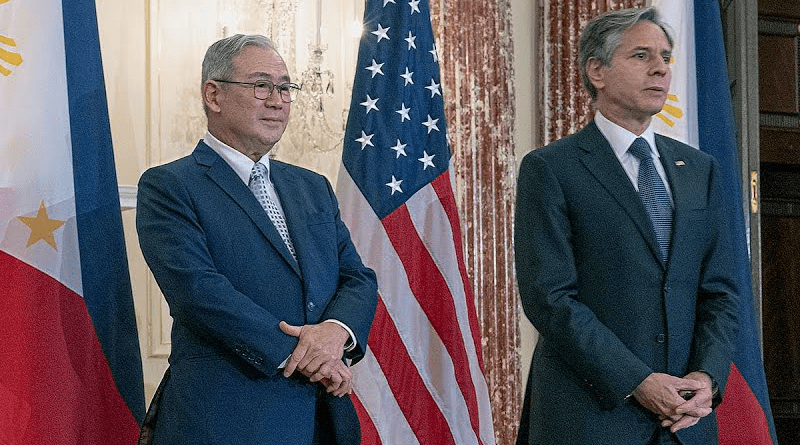 US Secretary of State Antony Blinken with Philippine Foreign Secretary Teodoro Locsin, Jr. Photo Credit: US State Department video screenshot