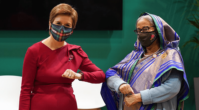 Scotland First Minister Nicola Sturgeon meets with Bangladesh Prime Minister Sheikh Hasina at COP26. Photo Credit: Scottish Government, Wikipedia Commons