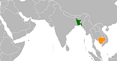Locations of Bangladesh (green) and Cambodia. Credit: Wikipedia Commons
