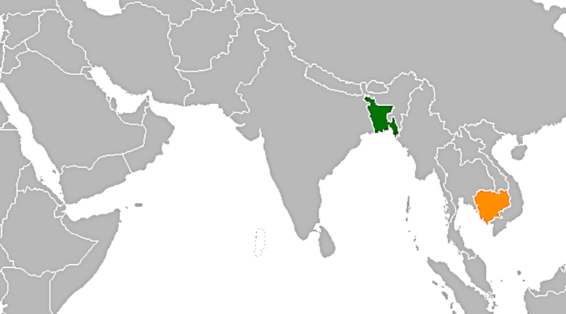 Locations of Bangladesh (green) and Cambodia. Credit: Wikipedia Commons