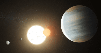 Artist’s rendition of the Kepler-47 circumbinary planet system with its three planets. CREDIT: NASA/JPL-Caltech/T. Pyle