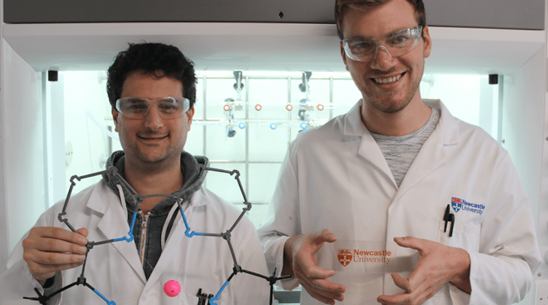 Dr Iacopo Benesperi (left) and Hannes Michaels holding a model of the complexes CREDIT: Newcastle University, UK