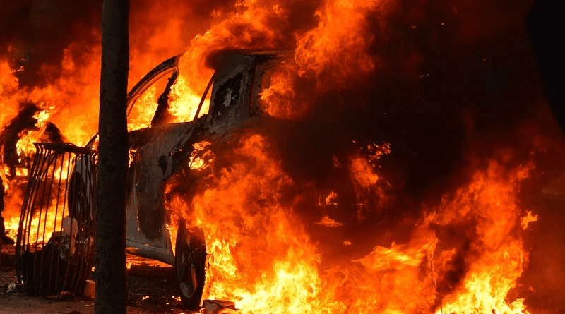 Car Fire Burning Smoke Riot Protest Night