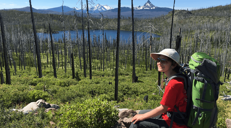 Revegetation in the Oregon Cascades after the 90,000-acre B&B Complex Fires that burned in August and September of 2003 around Three-Fingered Jack peak. CREDIT: Photo courtesy of University of Nevada, Reno