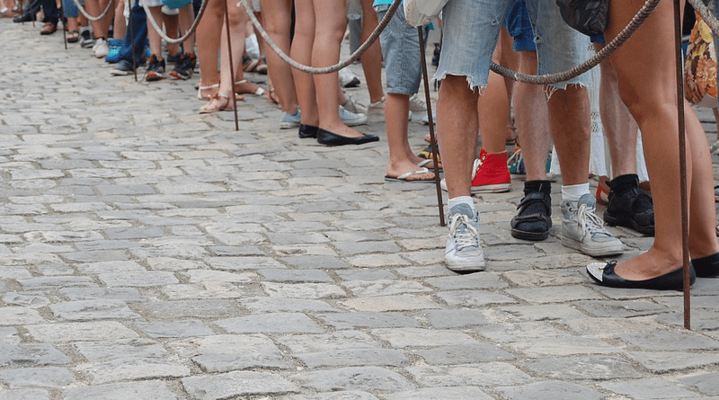 People Foot Waiting Line Queue Crowd Street