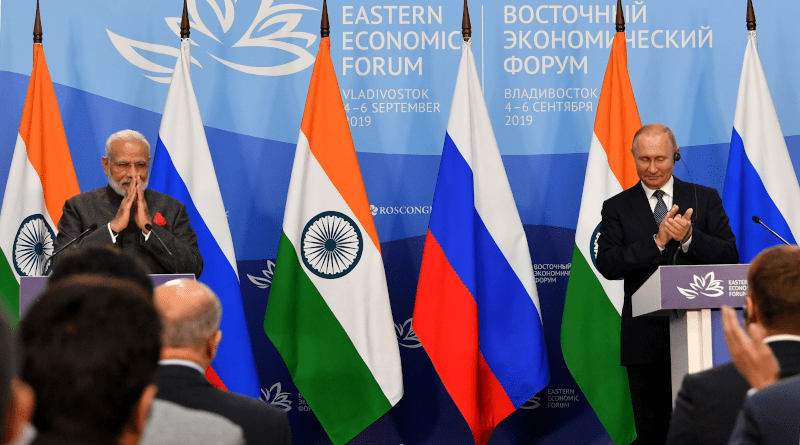 File photo of India's PM Narendra Modi with Russia's President Vladimir Putin in 2019 at Eastern Economic Forum and India – Russia Summit held in Vladivostok. Photo Credit: PM India