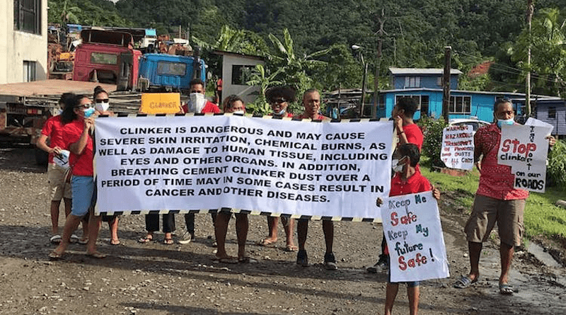 Photo. Lami residents rally against harmful chemicals emitted by cement factories in the area. Credit: Josefa Babitu