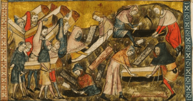 Citizens of Tournai bury bubonic plague victims. Miniature from The Chronicles of Gilles Li Muisis (1272–1352). Bibliothèque royale de Belgique, MS 13076–77, f. 24v. Pierart dou Tielt (fl. 1340-1360), Wikipedia Commons