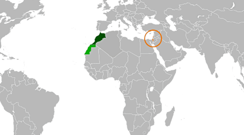 Locations of Israel (orange) and Morocco. Credit: Wikipedia Commons