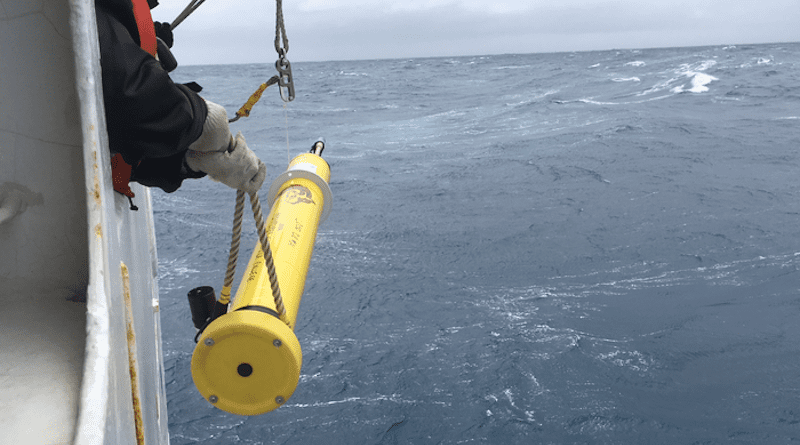 Researchers release an Argo float into the Southern Ocean CREDIT: Isa Rosso/SOCCOM