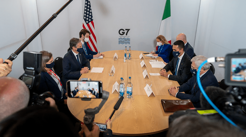 Secretary of State Antony J. Blinken meets with Italian Foreign Minister Luigi Di Maio, in Liverpool, United Kingdom on December 11, 2021. [State Department photo by Ron Przysucha/ Public Domain]