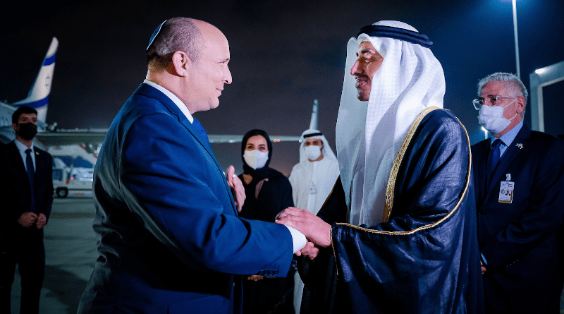 Israel's Prime Minister Naftali Bennett with UAE's Sheikh Abdullah bin Zayed. Photo Credit: UAE Foreign Ministry