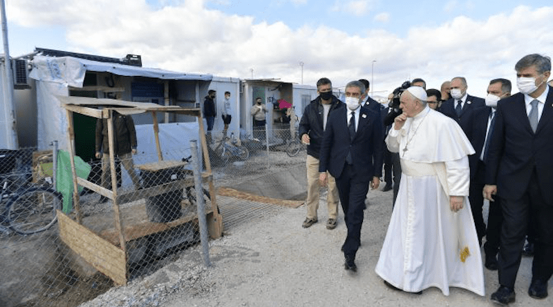 Pope Francis visits the Mavrovouni refugee camp on the Greek island of Lesbos on Dec. 5, 2021 | Vatican Media