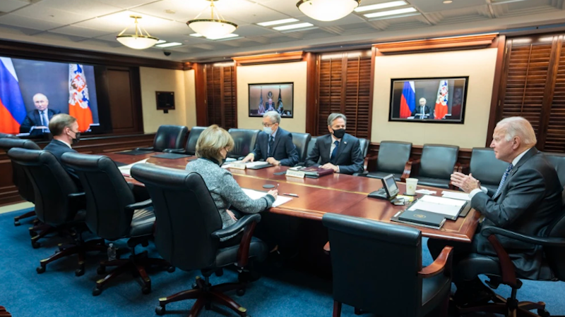 US President Joseph Biden holds videoconference call with Russia's President Vladimir Putin. Photo Credit: The White House