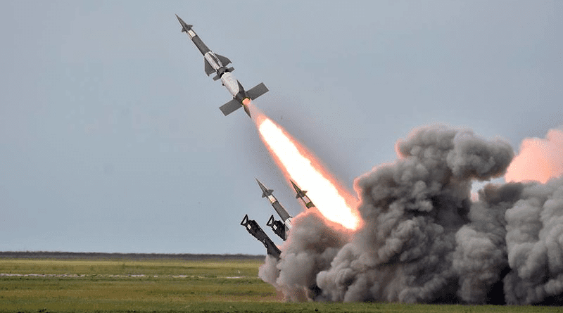 Ukrainian Armed Forces fires anti-aircraft missiles during military drills at a training ground near the border with Russian-annexed Crimea in Kherson region, Ukraine. Photo Credit: Ministry of Defense of Ukraine