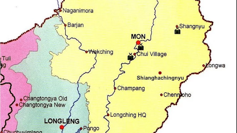 Location of Mon district in Nagaland state in India