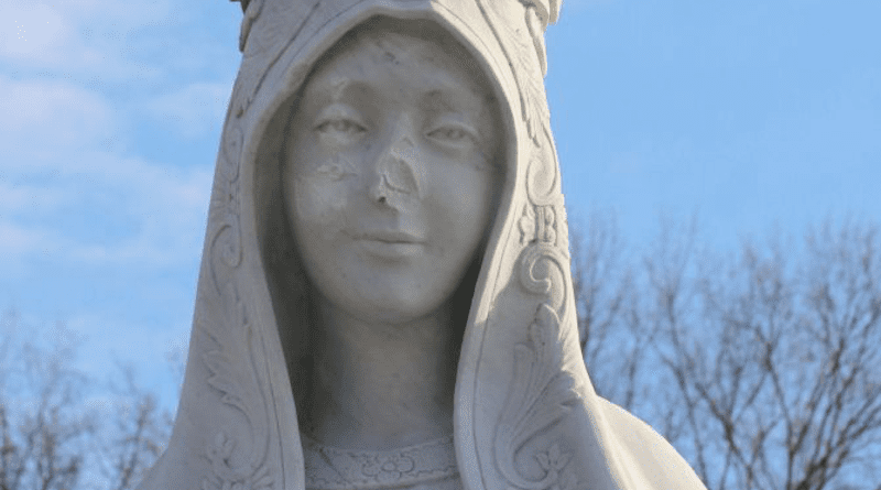 Security personnel reported damage to the Our Lady of Fatima statue located outside the Basilica of the National Shrine of the Immaculate Conception in Washington, D.C., Dec. 6, 2021. | Courtesy of Basilica of the National Shrine of the Immaculate Conception