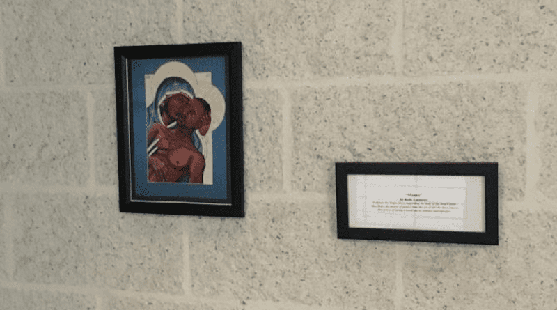 A pieta painting, "Moma" by Kelly Latimore, has been displayed outside the law school chapel at The Catholic University of America since February 2021. It was stolen Nov. 23, 2021, and soon replaced. | The Catholic University of America