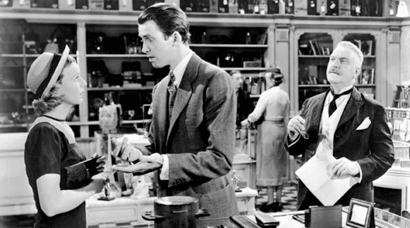 Margaret Sullavan, James Stewart and Frank Morgan in The Shop Around the Corner. Photo Credit: MGM, National Board of Review Magazine, Wikipedia Commons