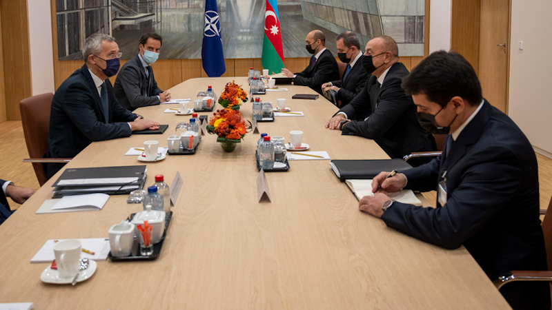 NATO Secretary General Jens Stoltenberg with President Ilham Aliyev of Azerbaijan at NATO Headquarters. Photo Credit: NATO