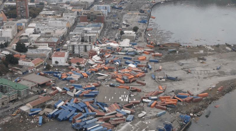 The aftermath of a 2010 tsunami in Chile, which was analyzed in a new study in JGR Solid Earth. Earlier warnings made possible by the study of tsunami-generated magnetic fields could better prepare coastal areas for impending disasters. CREDIT: International Federation of Red Cross and Red Crescent Societies