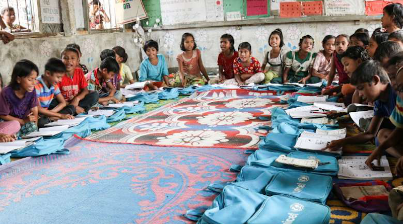 Rohingya children receive basic education at Kutupalong camp in early 2018. (Photo: Stephan Uttom/UCA News)