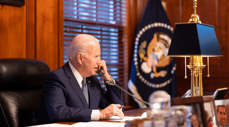 US President Joe Biden speaks on telephone with Russia's President Vladimir Putin. Photo Credit: The White House