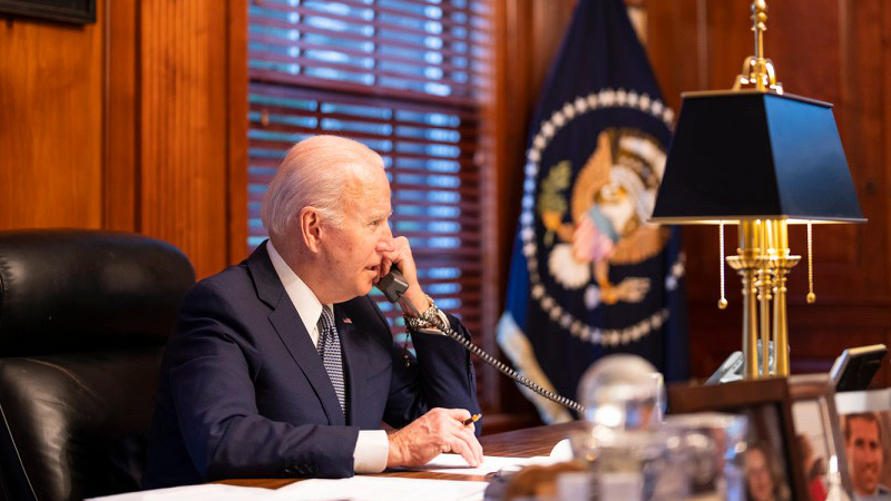 US President Joe Biden speaks on telephone with Russia's President Vladimir Putin. Photo Credit: The White House