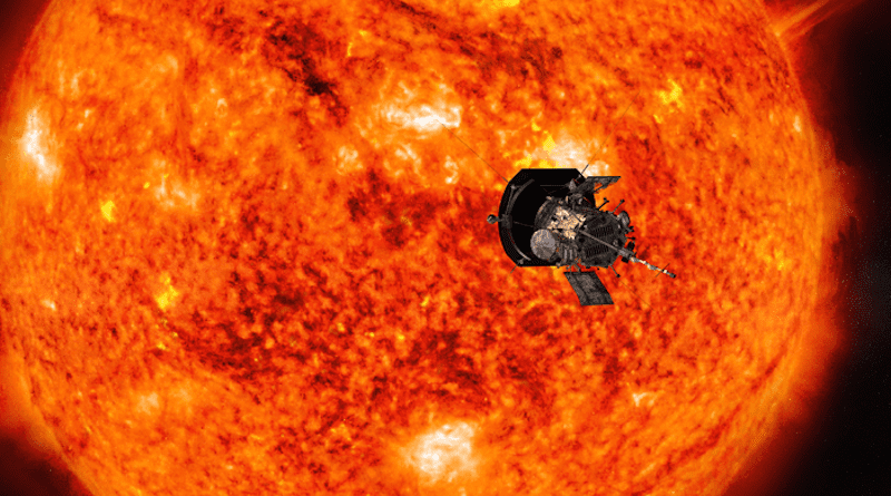 Artist’s conception of the Parker Solar Probe spacecraft approaching the Sun. CREDIT: NASA/Johns Hopkins APL/Steve Gribben