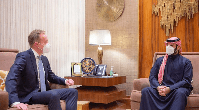 Saudi Arabia's Crown Prince Prince Mohammed bin Salman with World Economic Forum President Borge Brende. Photo via AN