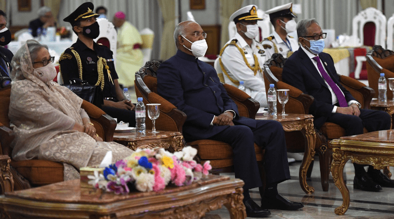Bangladesh Prime Minister Sheikh Hasina with India's President Ram Nath Kovind and President Abdul Hamid of Bangladesh. Photo Credit: India President Office
