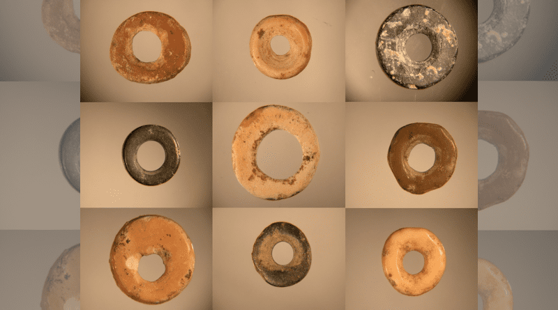 Digital microscope images of archeological ostrich eggshell beads CREDIT: Jennifer Miller