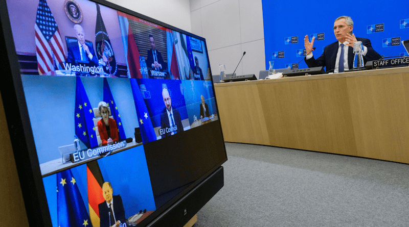 NATO Secretary General Jens Stoltenberg holds virtual meeting. Photo Credit: NATO