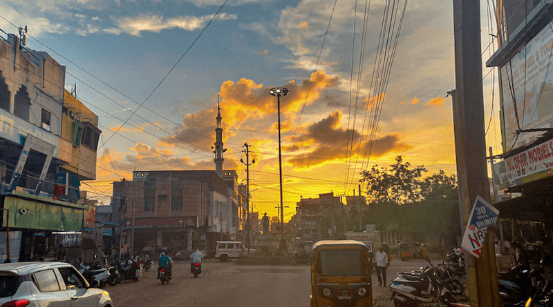 Telangana India Street Evening Sunset Vehicles Nethaji Chowk