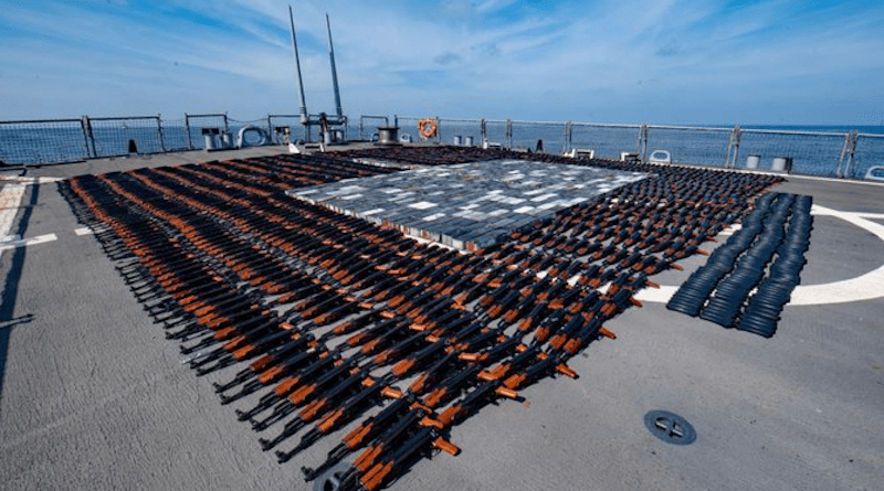 The US Navy seized upwards of 1,400 assault rifles and 226,000 rounds of ammunition from a vessel originating from Iran in December 2021. (US Naval Forces Central Command)